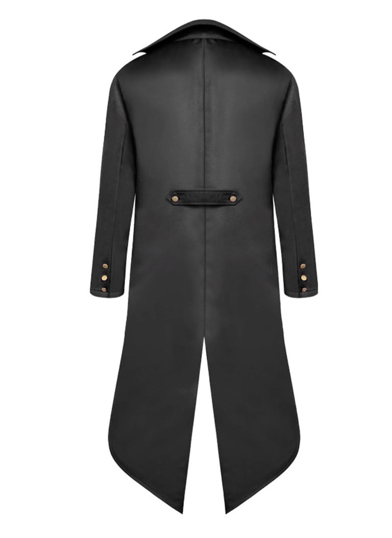 SIAEAMRG Renaissance Steampunk Tailcoat Halloween Costumes for Boys, Medieval Pirate Vampire Victorian Jacket Vintage Frock Coat Children Kids (Black, M) - Image 3